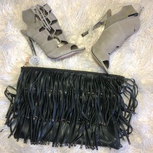 Black Fringed Clutch
